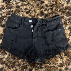 Black low rise denim shorts